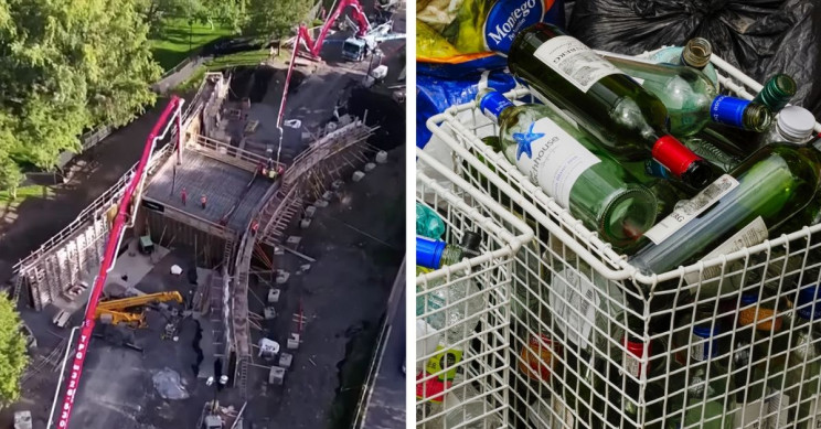 Bridge constructed using recycled wine bottles